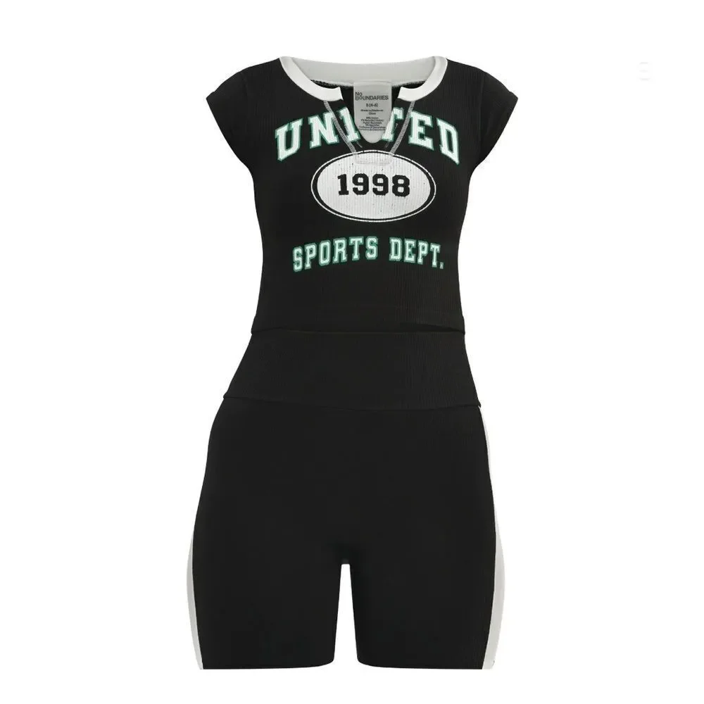 Seamless Crop Top & High-Rise Biker Shorts Graphic 2-Piece Set 2-Pack Size XXL